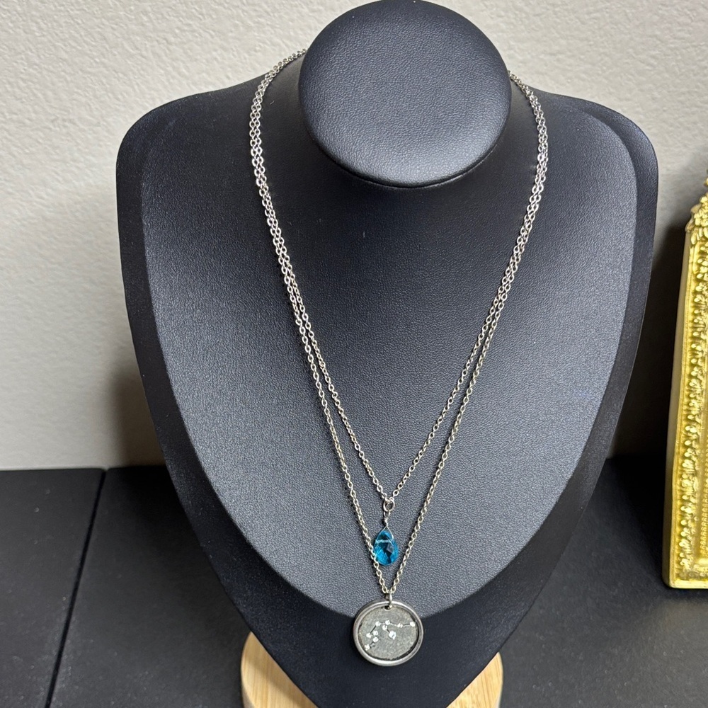 Aquarius Layered Silver Tone Necklace Horoscope